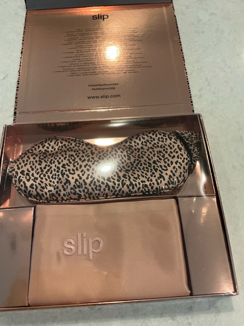 slip Leopard Print Silk Eye Mask with Rose Gold Pouch